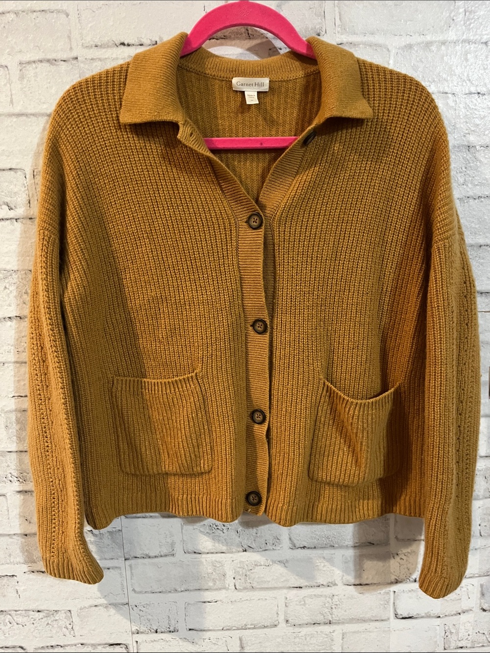 Garnet Hill mustard cashmere cardigan sweater